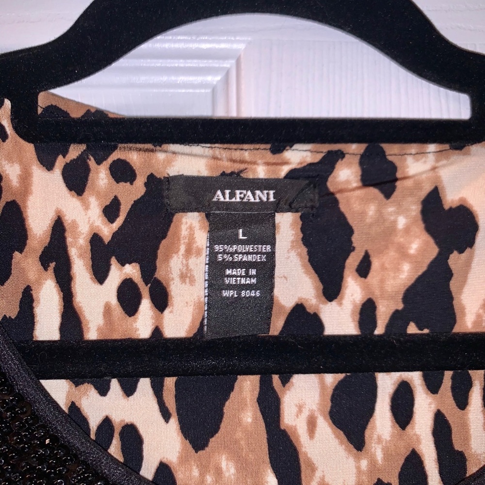 Alfani Leopard Print Blouse Beaded Neck Mixed Print Boho Top L - Picture 3 of 4
